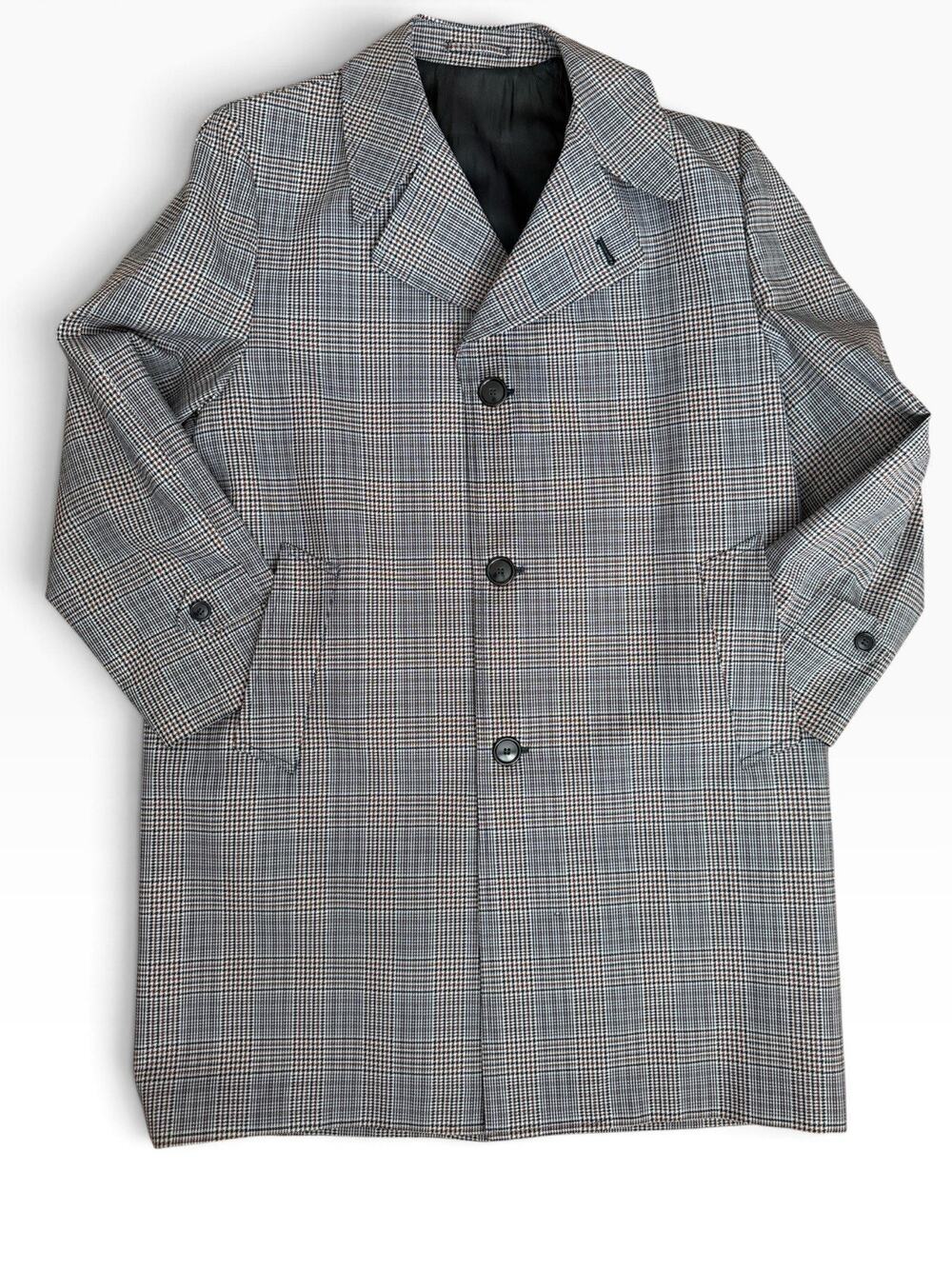 Vintage Mens Glen Plaid Houndstooth Overcoat 44 Large Navy Rust Water Repellent